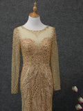 Long Sleeve Gold Prom Dresses Sparkling Pageant Dress FD1441-prom dresses-Viniodress-Viniodress