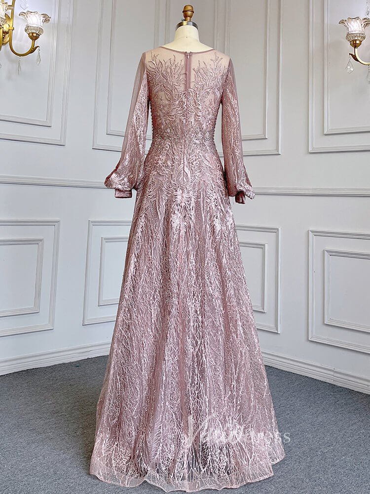 Long Sleeve Gray Lace Mother of the Bride Dresses 20005-Evening Dresses 2025 -Viniodress-As Picture-US 2-