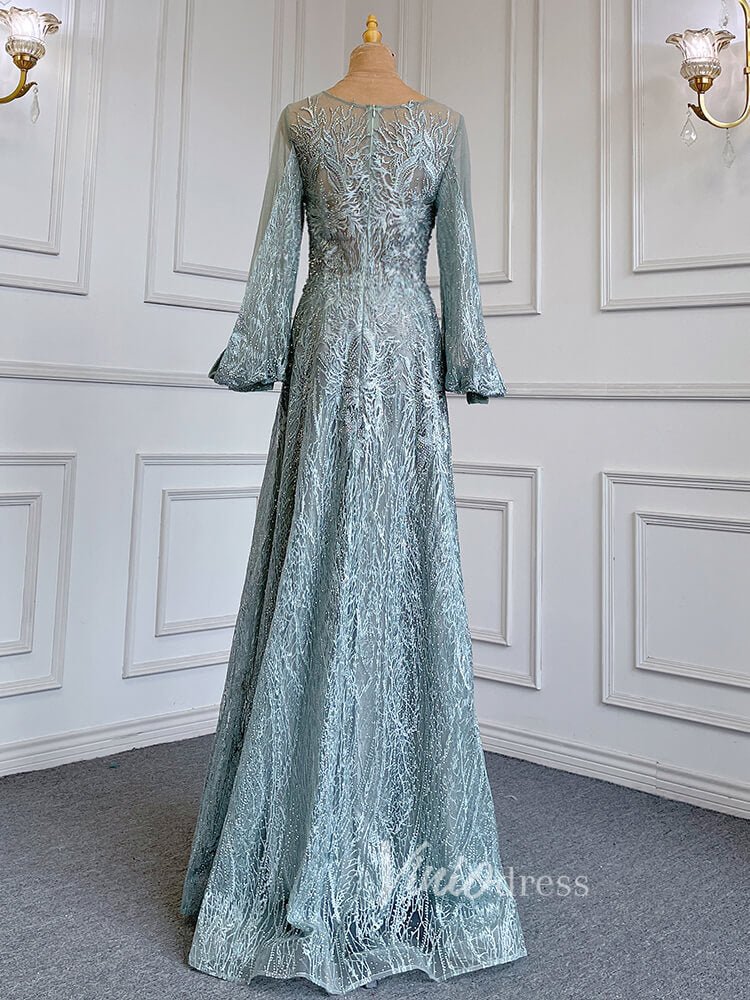 Long Sleeve Gray Lace Mother of the Bride Dresses 20005-Evening Dresses 2025 -Viniodress-As Picture-US 2-