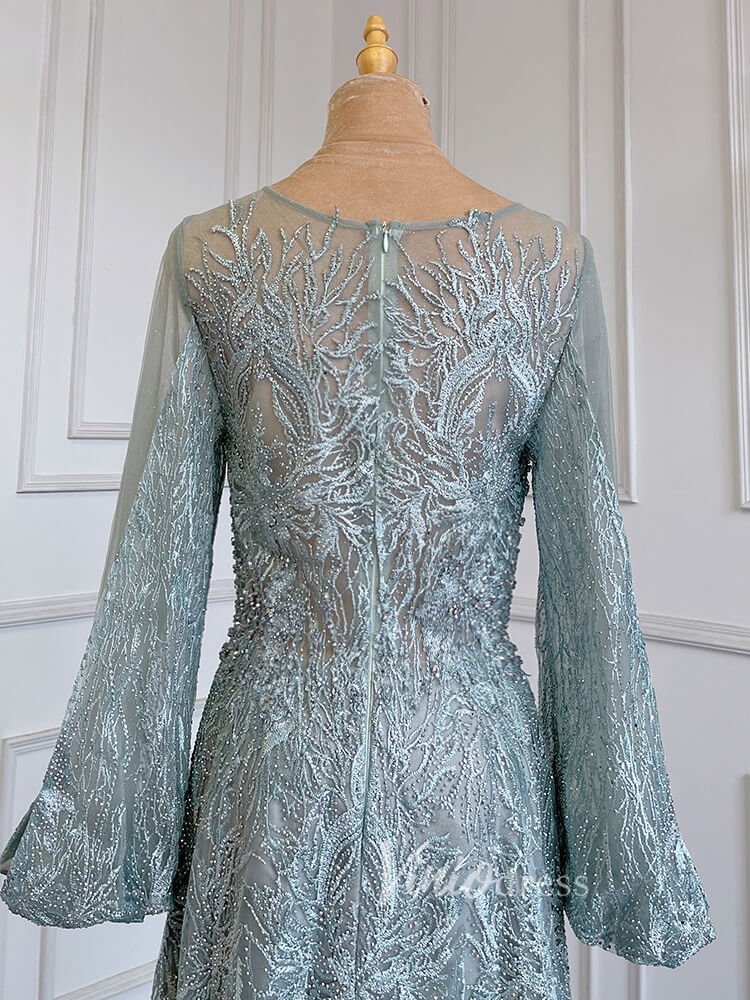 Long Sleeve Gray Lace Mother of the Bride Dresses 20005-Evening Dresses 2025 -Viniodress-As Picture-US 2-