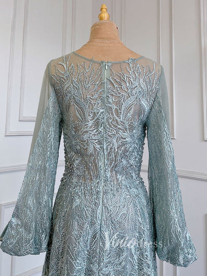 Long Sleeve Gray Lace Mother of the Bride Dresses 20005-Evening Dresses 2025 -Viniodress-As Picture-US 2-