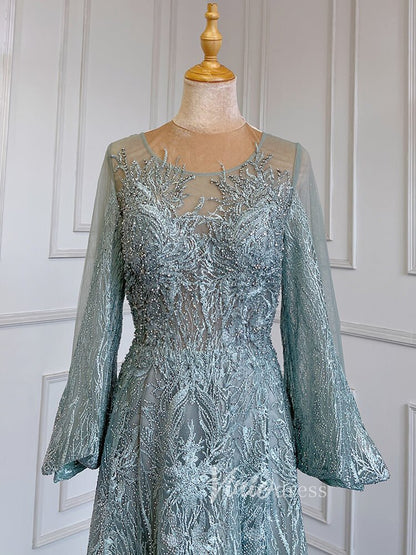 Long Sleeve Gray Lace Mother of the Bride Dresses 20005-Evening Dresses 2025 -Viniodress-As Picture-US 2-