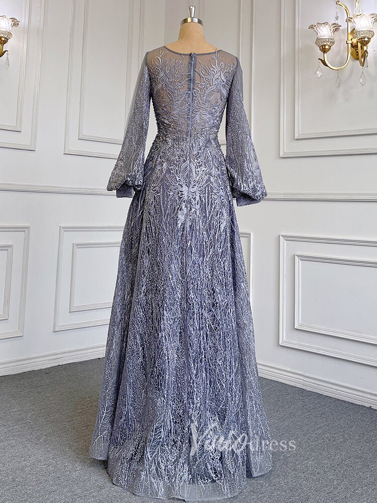 Long Sleeve Gray Lace Mother of the Bride Dresses 20005-Evening Dresses 2025 -Viniodress-As Picture-US 2-