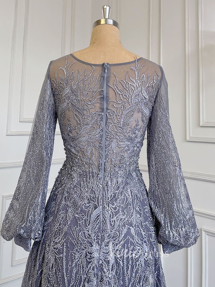 Long Sleeve Gray Lace Mother of the Bride Dresses 20005-Evening Dresses 2025 -Viniodress-As Picture-US 2-