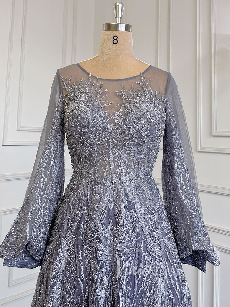 Long Sleeve Gray Lace Mother of the Bride Dresses 20005-Evening Dresses 2025 -Viniodress-As Picture-US 2-