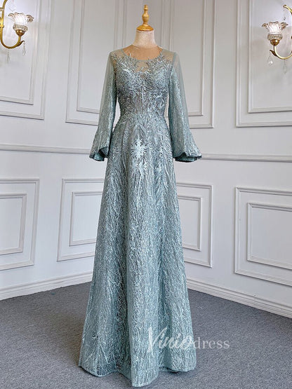 Long Sleeve Gray Lace Mother of the Bride Dresses 20005-Evening Dresses 2025 -Viniodress-Green-US 2-
