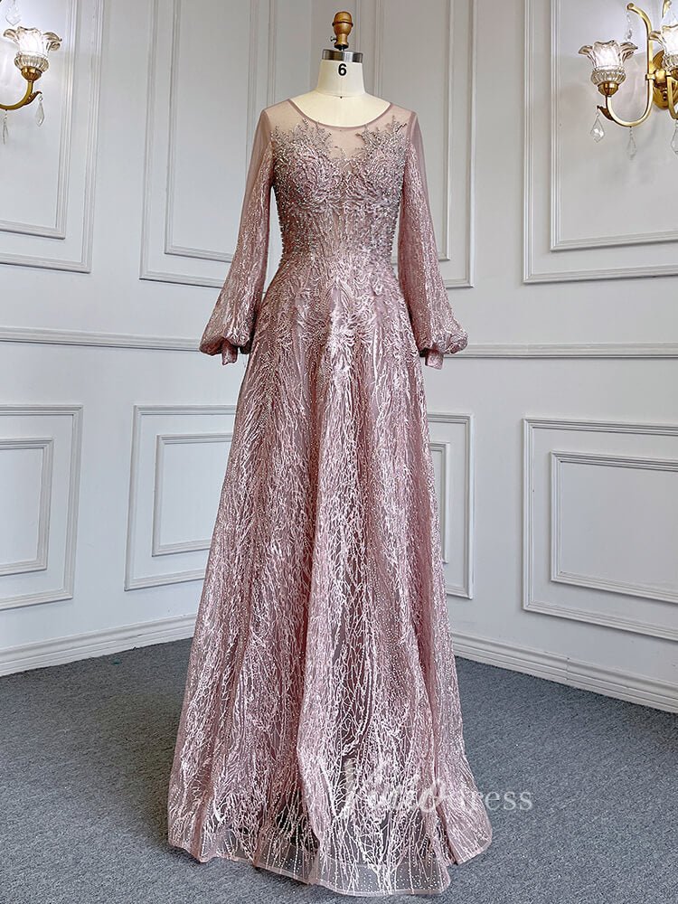 Long Sleeve Gray Lace Mother of the Bride Dresses 20005-Evening Dresses 2025 -Viniodress-Pink-US 2-