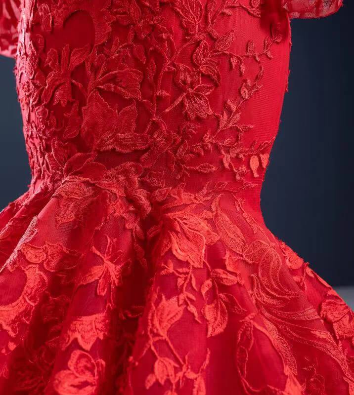 Long Sleeve High Neck Lace Mermaid Prom Dresses FD2453 viniodress-prom dresses 2025 -Viniodress-Red-Custom Size-