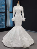 Long Sleeve Lace Mermaid Wedding Dresses FD1388 viniodress