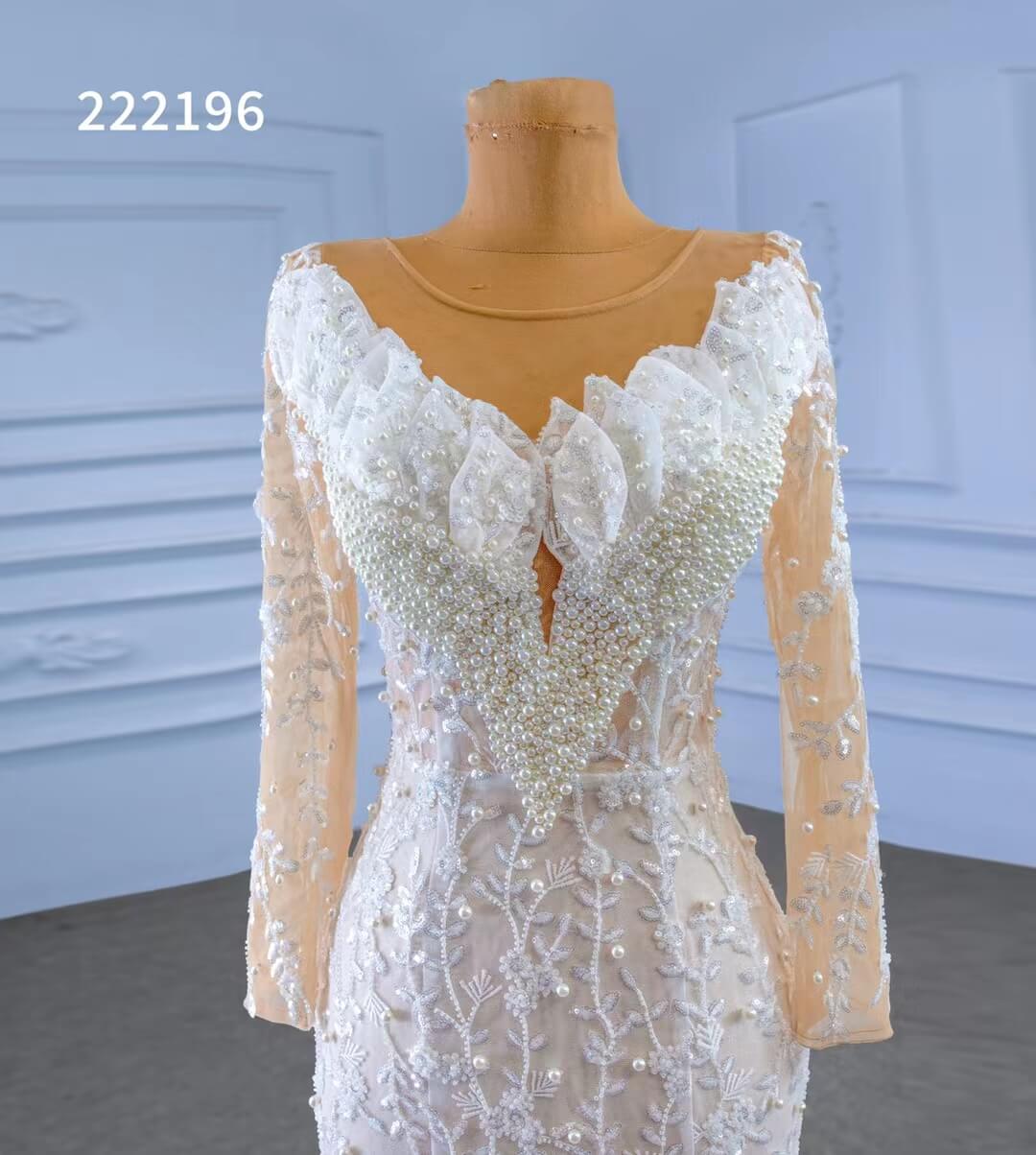 Long Sleeve Lace Mermaid Wedding Dresses with Pearls 222196-wedding dresses 2025 -Viniodress-Champagne-Custom Size-