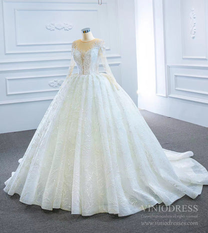 Long Sleeve Lace Wedding Dresses Vintage Ball Gown VW1789-wedding dresses 2025 -Viniodress-Ivory-Custom Size-