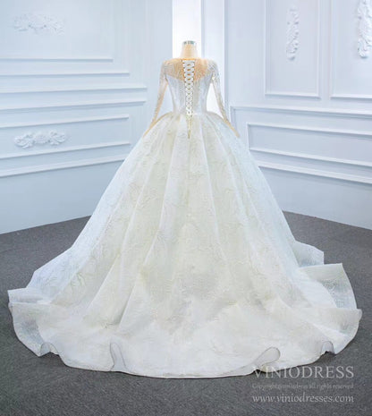 Long Sleeve Lace Wedding Dresses Vintage Ball Gown VW1789-wedding dresses 2025 -Viniodress-Ivory-Custom Size-