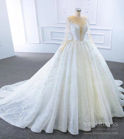 Long Sleeve Lace Wedding Dresses Vintage Ball Gown VW1789-wedding dresses 2025 -Viniodress-Ivory-Custom Size-