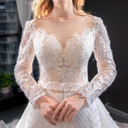 Long Sleeve Mermaid Wedding Dress with Removable Overskirt 66856-wedding dresses 2025 -Viniodress-Ivory-Custom Size-