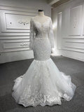 Long Sleeve Mermaid Wedding Dress with Removable Overskirt 66856-wedding dresses-Viniodress-Viniodress