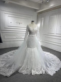 Long Sleeve Mermaid Wedding Dress with Removable Overskirt 66856