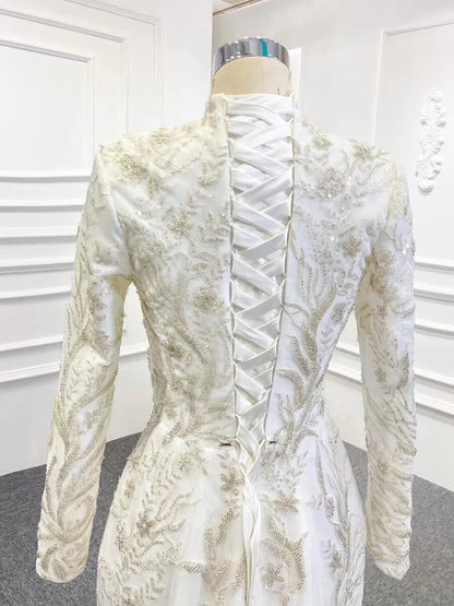 Long Sleeve Mermaid Wedding Dresses with Detachable Skirt 67156-wedding dresses 2025 -Viniodress-Ivory-Custom Size-