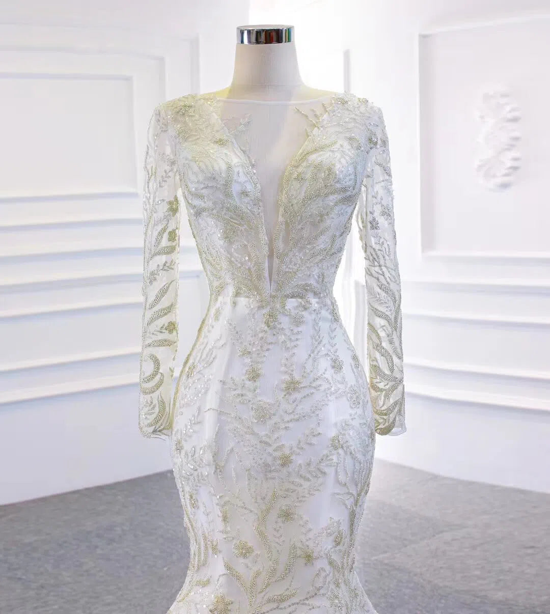 Long Sleeve Mermaid Wedding Dresses with Detachable Skirt 67156-wedding dresses 2025 -Viniodress-Ivory-Custom Size-