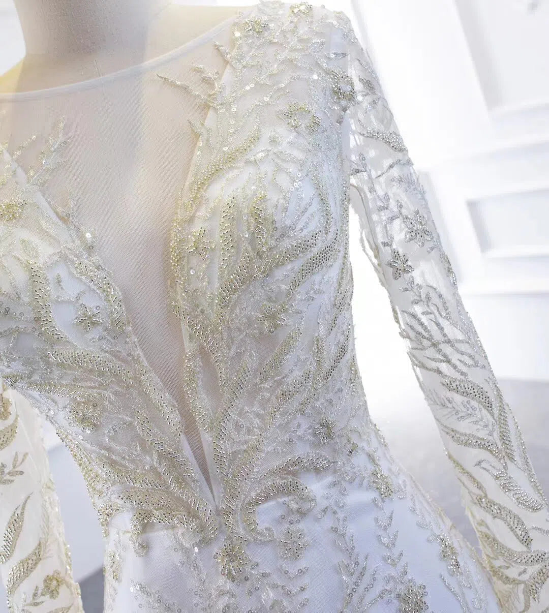 Long Sleeve Mermaid Wedding Dresses with Detachable Skirt 67156-wedding dresses 2025 -Viniodress-Ivory-Custom Size-