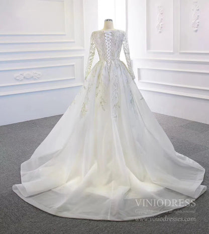 Long Sleeve Mermaid Wedding Dresses with Detachable Skirt 67156-wedding dresses 2025 -Viniodress-Ivory-Custom Size-