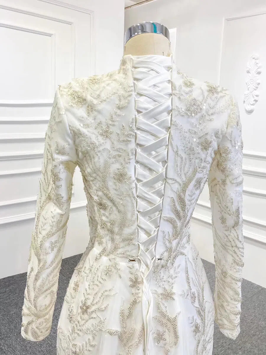 Long Sleeve Mermaid Wedding Dresses with Detachable Skirt 67156-wedding dresses 2025 -Viniodress-Ivory-Custom Size-