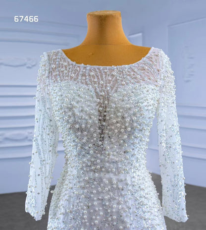 Long Sleeve Modern Pearl Wedding Dresses with Detachable Overskirt 67466-wedding dresses 2025 -Viniodress-Ivory-Custom Size-