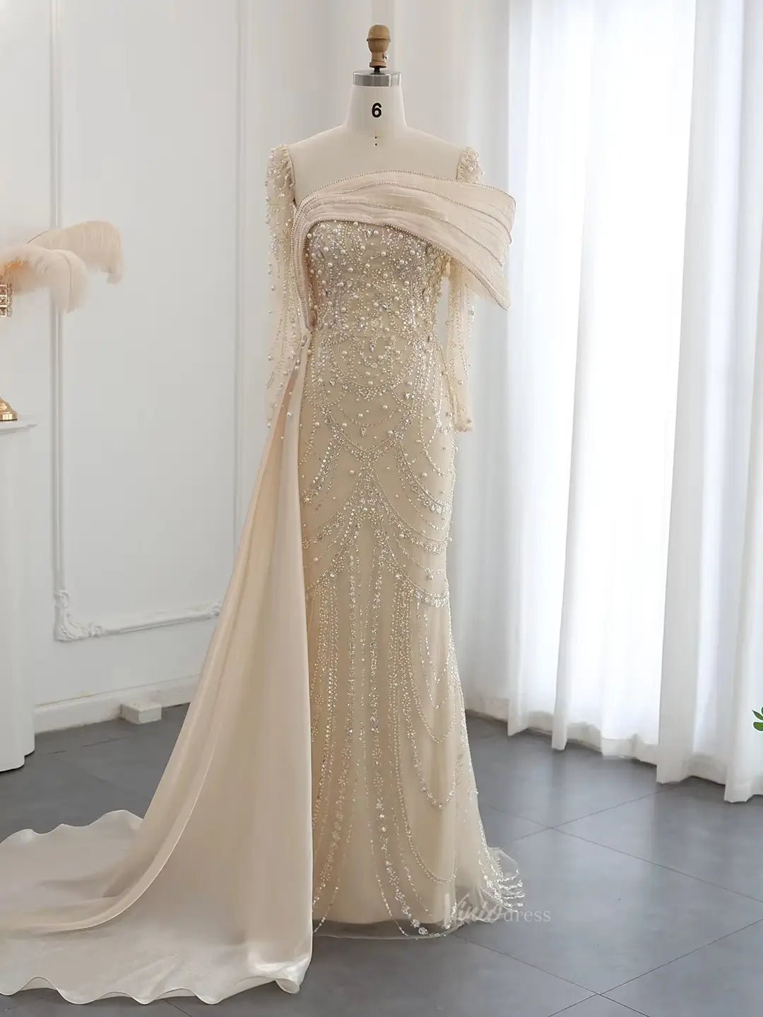 Long Sleeve Mother of the Bride Dresses Elegant Prom Dresses BD053-Evening Dresses 2025 -Viniodress-Champagne-US 2-