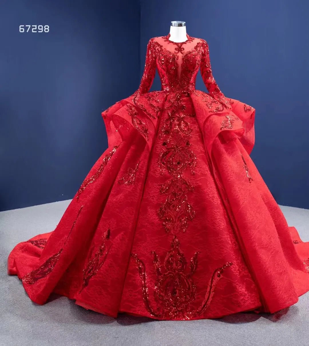 Long Sleeve Muslim Wedding Dresses 67298 viniodress-Quinceanera Dresses 2025 -Viniodress-Red-Custom Size-