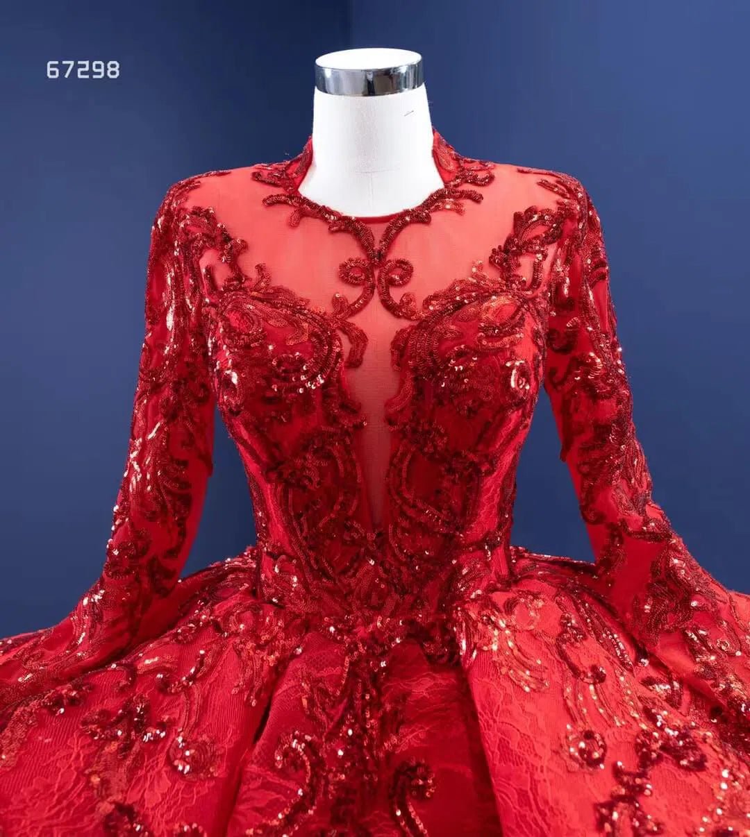 Long Sleeve Muslim Wedding Dresses 67298 viniodress-Quinceanera Dresses 2025 -Viniodress-Red-Custom Size-