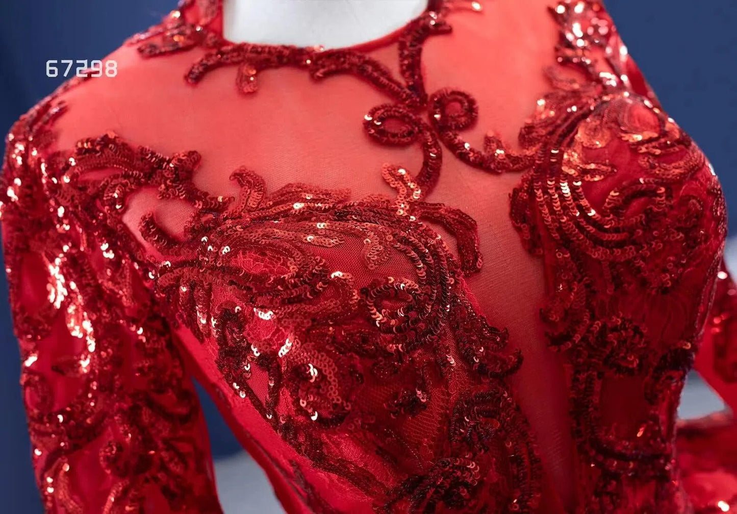 Long Sleeve Muslim Wedding Dresses 67298 viniodress-Quinceanera Dresses 2025 -Viniodress-Red-Custom Size-