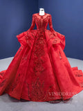 Quinceanera Dresses 2025 Long Sleeve Muslim Wedding Dresses 67298 viniodress-plus size wedding dresses Viniodress-Red-Custom Size-