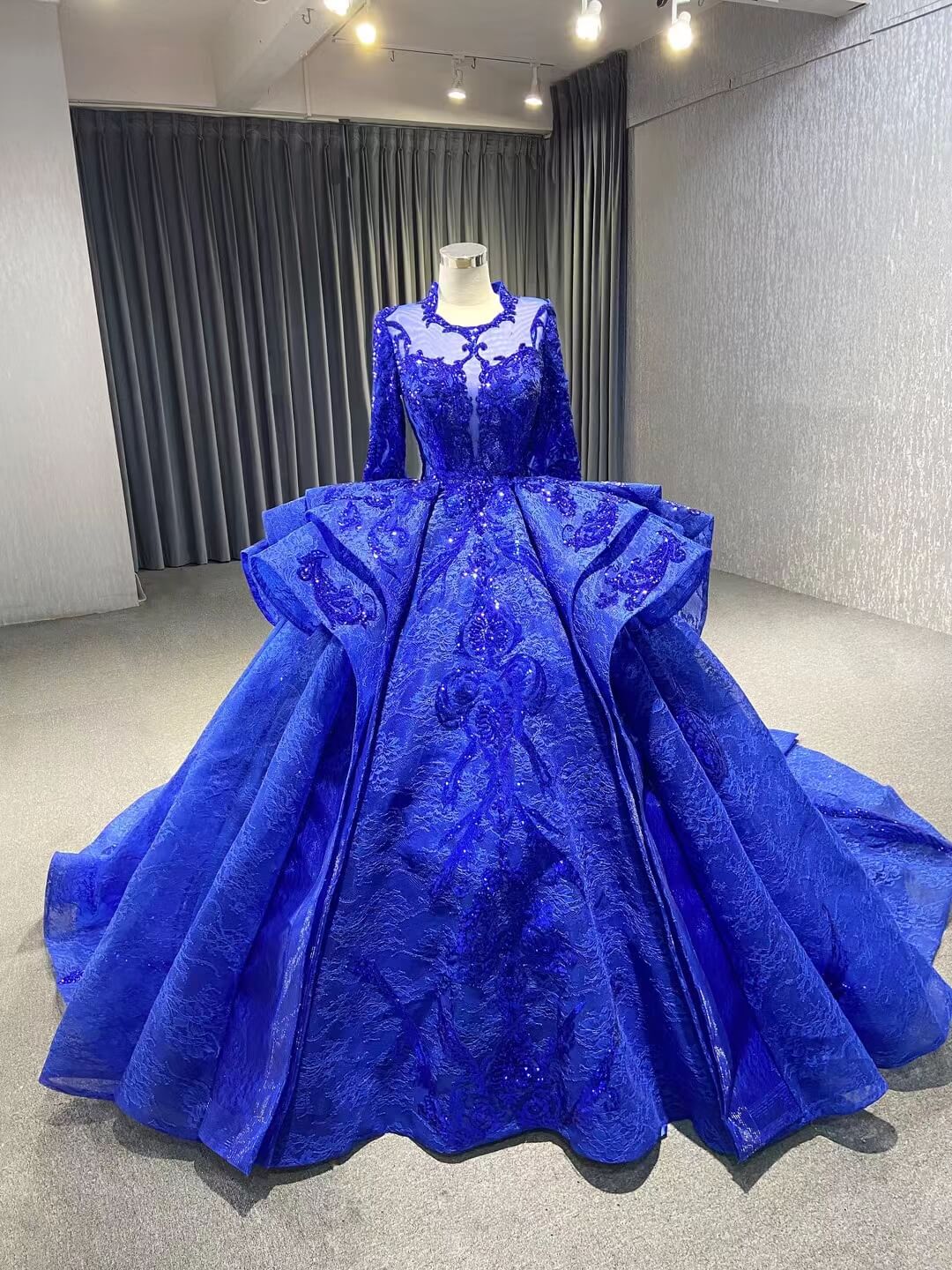 Prom Dress 2025 Long Sleeve Muslim Wedding Dresses 67298 viniodress-unique Quinceanera Dresses-Blue-Custom Size-Viniodress