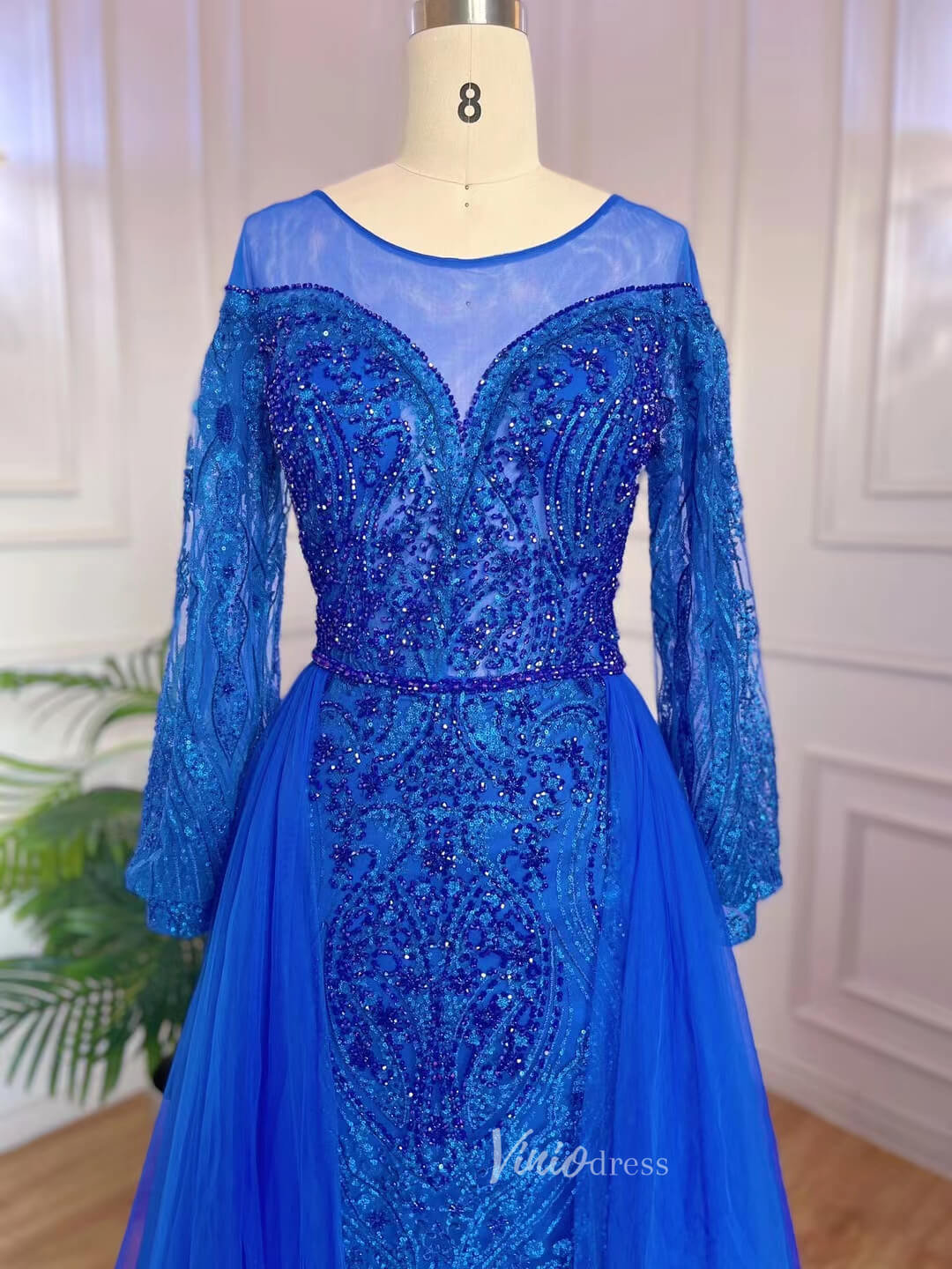 Long Sleeve Overskirt Evening Dresses Beaded Mother of the Bride Dress 20053-Evening Dresses 2025 -Viniodress-As Picture-US 2-