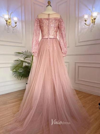 Long Sleeve Overskirt Evening Dresses Beaded Mother of the Bride Dress 20053-Evening Dresses 2025 -Viniodress-As Picture-US 2-