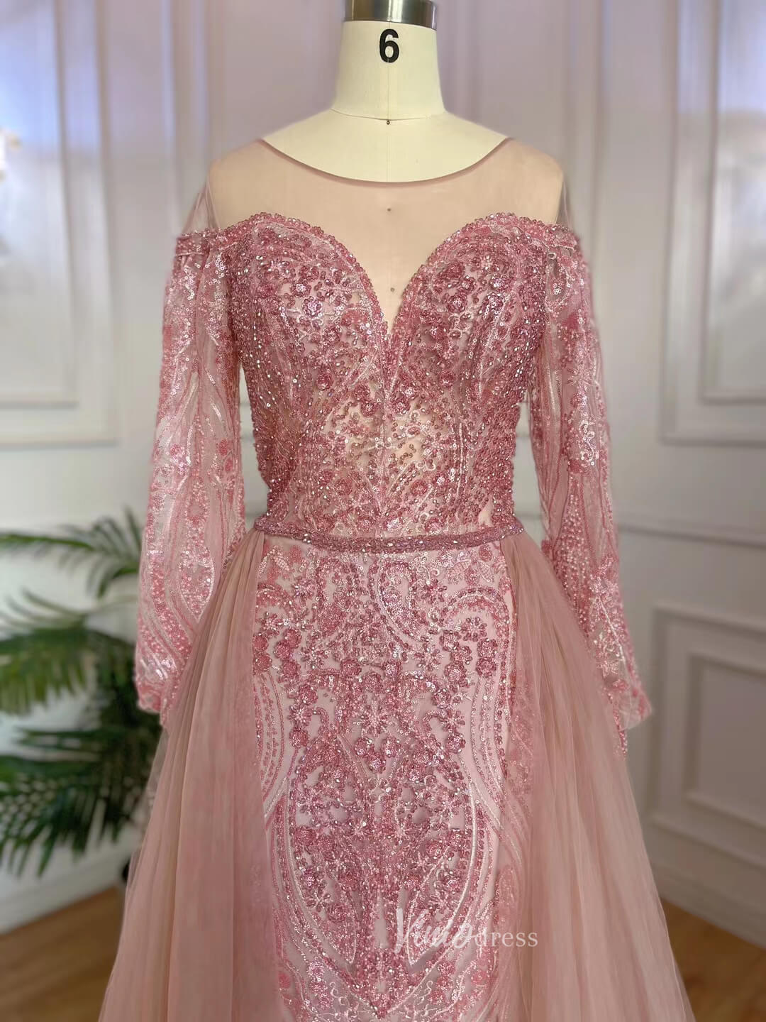 Long Sleeve Overskirt Evening Dresses Beaded Mother of the Bride Dress 20053-Evening Dresses 2025 -Viniodress-As Picture-US 2-