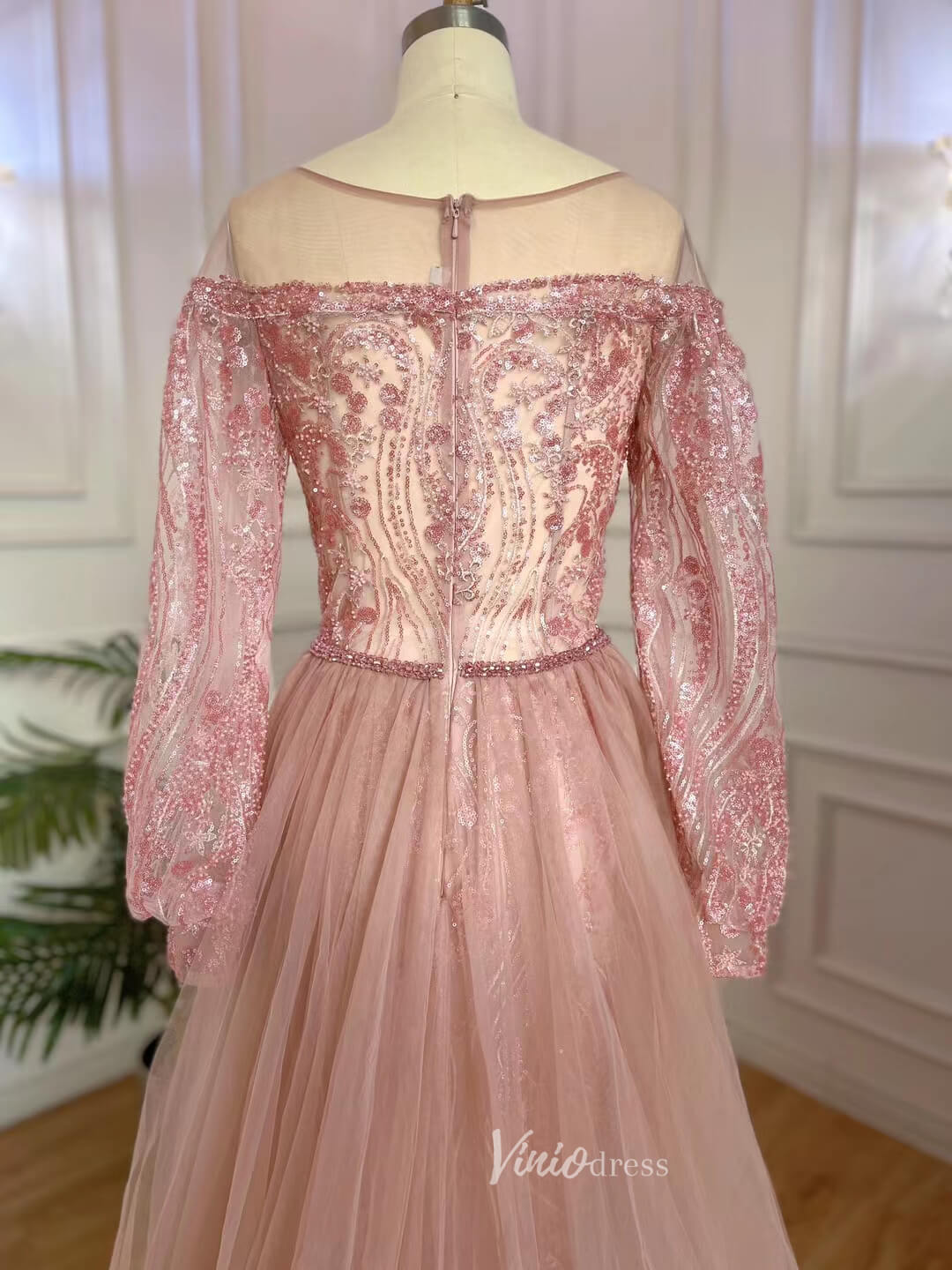 Long Sleeve Overskirt Evening Dresses Beaded Mother of the Bride Dress 20053-Evening Dresses 2025 -Viniodress-As Picture-US 2-