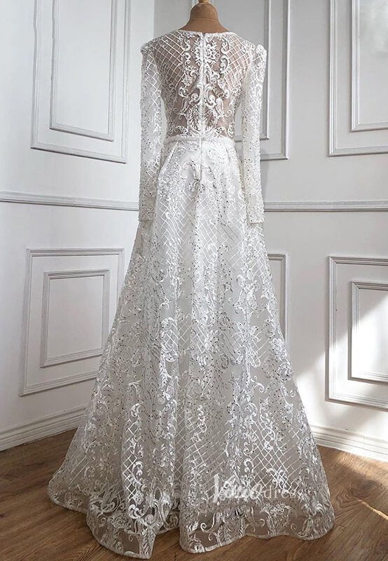 Long Sleeve Overskirt Formal Dresses Beaded Evening Gown FD2671B-Evening Dresses 2025 -Viniodress-Emerald Green-US 2-