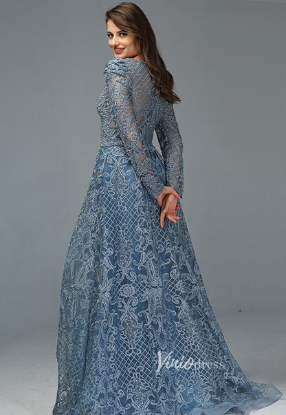 Long Sleeve Overskirt Formal Dresses Beaded Evening Gown FD2671B-Evening Dresses 2025 -Viniodress-Emerald Green-US 2-