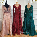 Prom Dress 2025 Long Sleeve Overskirt Formal Dresses Beaded Evening Gown FD2671B-unique prom dresses-Emerald Green-US 2-Viniodress