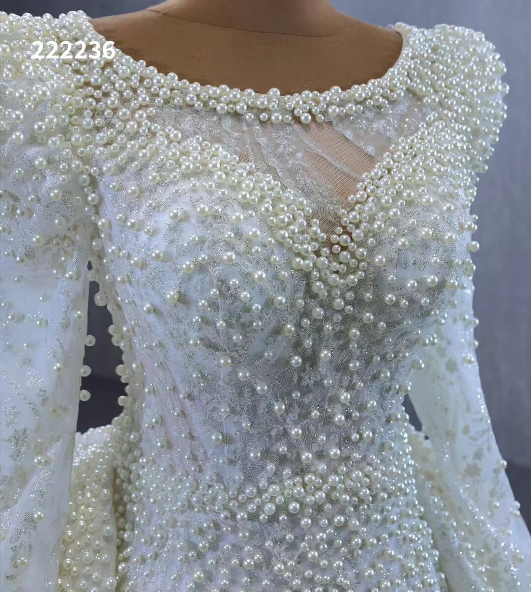 Long Sleeve Pearl Mermaid Wedding Dresses with Overskirt Train 222236-wedding dresses 2025 -Viniodress-Ivory-Custom Size-
