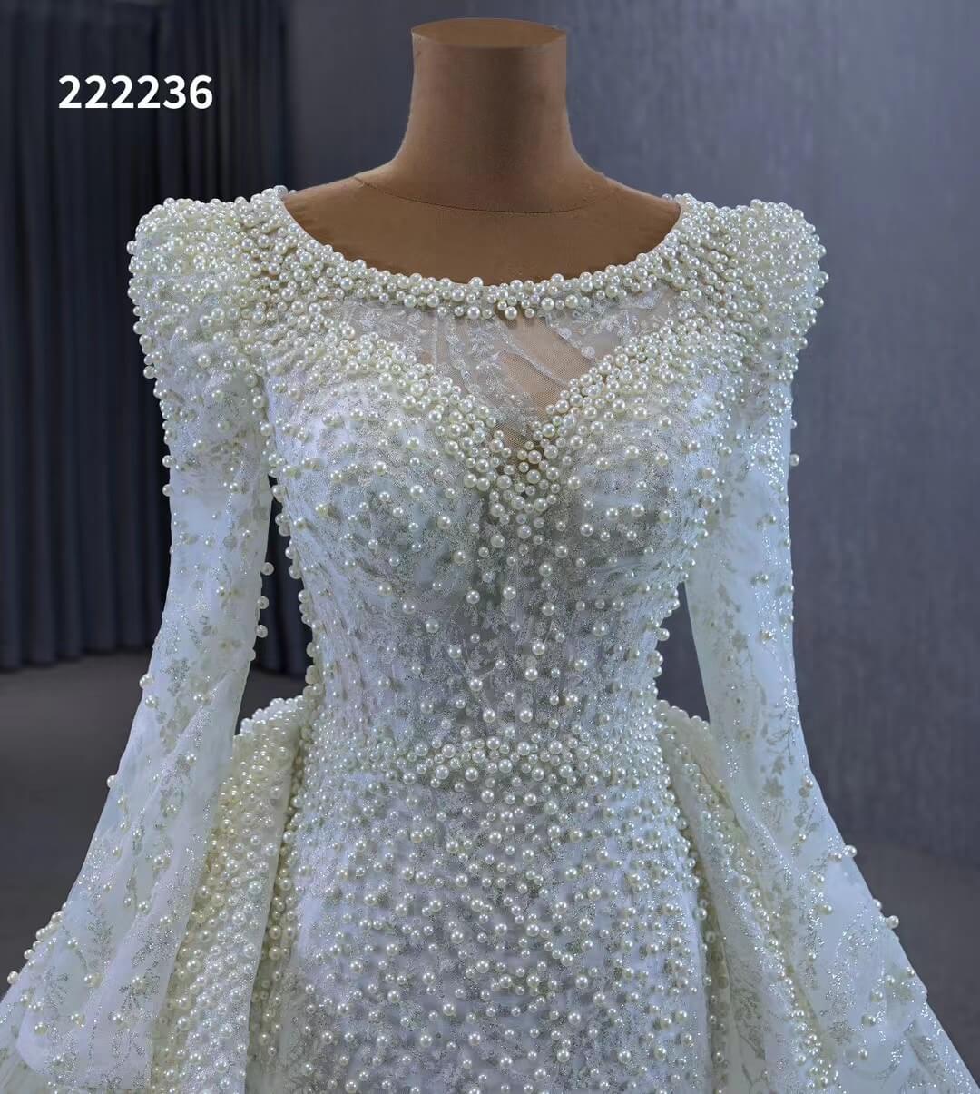 Long Sleeve Pearl Mermaid Wedding Dresses with Overskirt Train 222236-wedding dresses 2025 -Viniodress-Ivory-Custom Size-