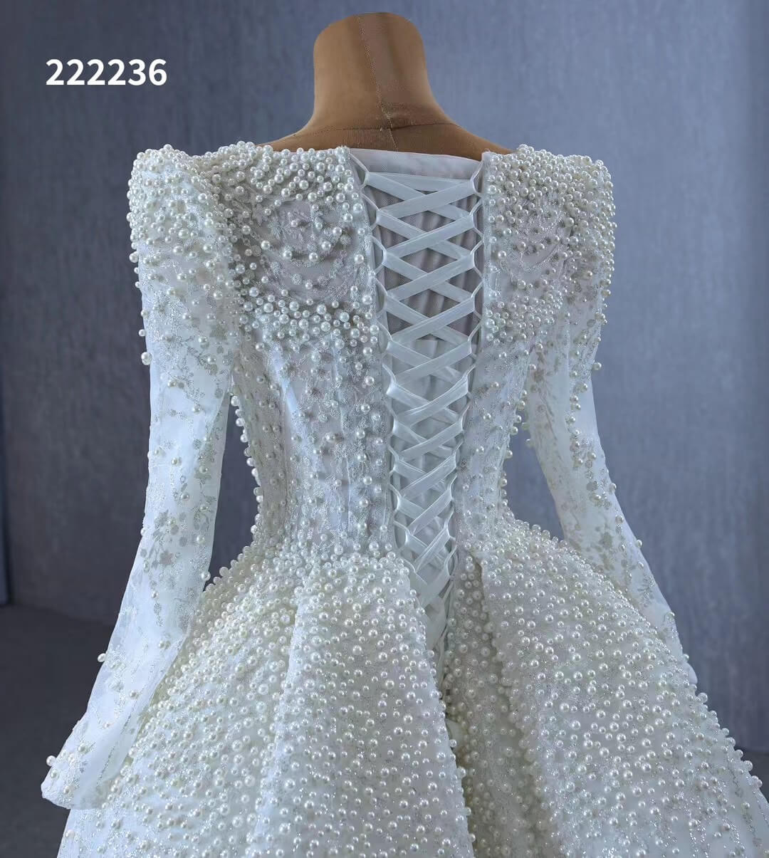 Long Sleeve Pearl Mermaid Wedding Dresses with Overskirt Train 222236-wedding dresses 2025 -Viniodress-Ivory-Custom Size-