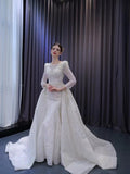 Long Sleeve Pearl Mermaid Wedding Dresses with Overskirt Train 222236