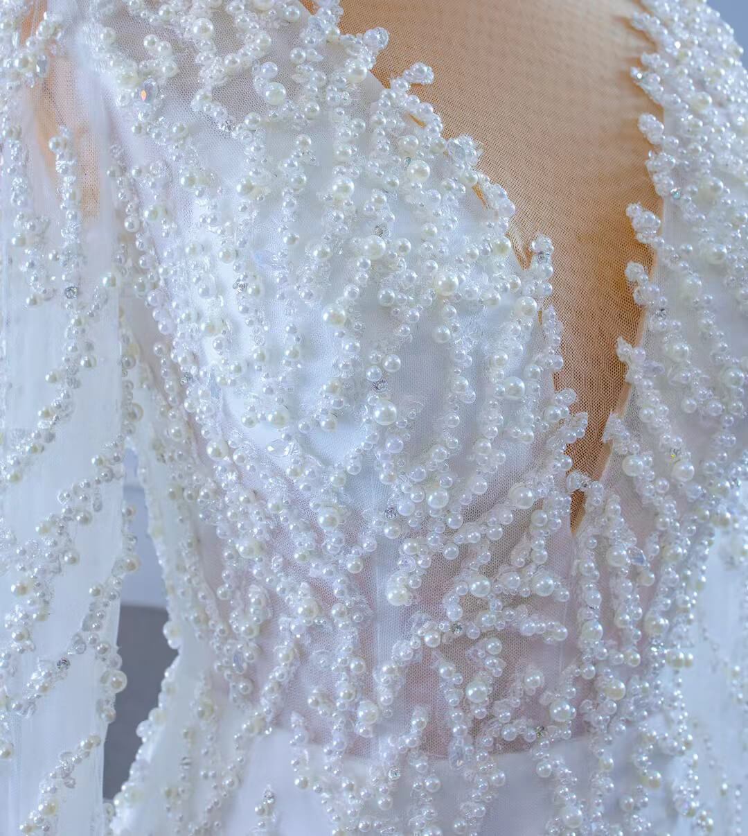 Long Sleeve Pearl Wedding Dresses Mermaid Long Sleeve Bridal Gown 67269-wedding dresses 2025 -Viniodress-As Picture-Custom Size-