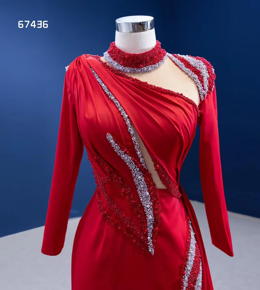 Long Sleeve Red Mermaid Pageant Dress Overskirt Formal Gown 67436-prom dresses 2025 -Viniodress-Red-Custom Size-