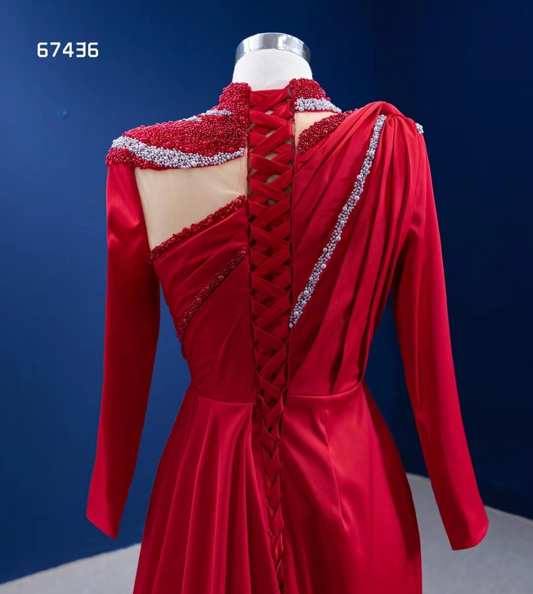 Long Sleeve Red Mermaid Pageant Dress Overskirt Formal Gown 67436-prom dresses 2025 -Viniodress-Red-Custom Size-