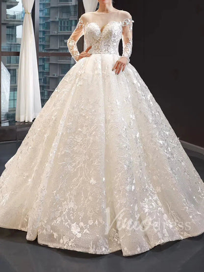 Long Sleeve Red Wedding Dresses Ball Gown Bridal Dress VW1274-wedding dresses 2025 -Viniodress-Ivory-Custom Size-