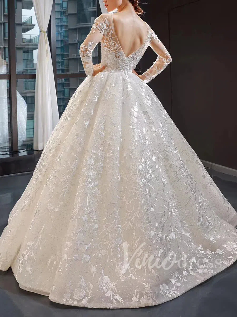 Long Sleeve Red Wedding Dresses Ball Gown Bridal Dress VW1274-wedding dresses 2025 -Viniodress-Red-Custom Size-