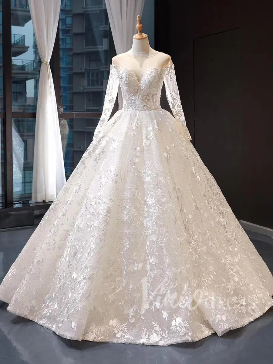 Long Sleeve Red Wedding Dresses Ball Gown Bridal Dress VW1274-wedding dresses 2025 -Viniodress-Red-Custom Size-