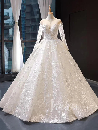 Long Sleeve Red Wedding Dresses Ball Gown Bridal Dress VW1274-wedding dresses 2025 -Viniodress-Red-Custom Size-